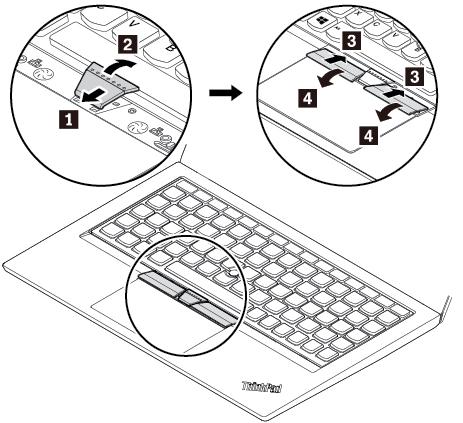 4. Klavyeyi sabitlemek için vidaları sıkın. 5. Yeni TrackPoint düğmelerini yeni klavye paketinden çıkarın.