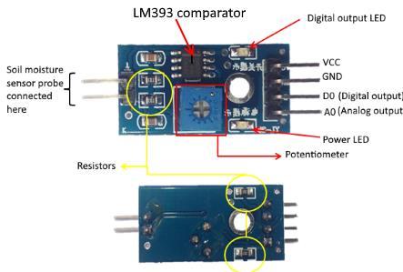 41 Şekil 4.12. YL-69 bacak yapısı ve elektronik bileşen bilgisi [46] Şekil 3.12. de YL-69 nem sensörünün bacak yapısı ve üzerinde bulunan elektronik bileşenler hakkında bilgi verilmiştir.