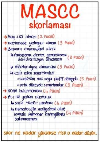 YDUS Korele-1 Aşağıdakilerden hangisi MASCC skorlamasında değerlendirilen parametrelerden biri değildir?