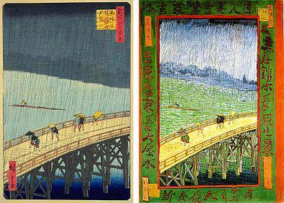 2. Sudden Shower over Shin-Ōhashi bridge and Atake, Utagawa Hiroshige ve Brücke im Regen, Vincent Van Gogh (URL-3) Yerel bir anlatı ve başka bir hayat kurgusu olan animeler temelinde Noh ve Kabuki