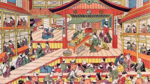 da Kyoto da bir kadın tapınak dansçısı tarafından bulunduğunu ve dini kökeni olan bu dans türünün zamanla bir tiyatro formuna dönüştüğünü belirtir. Resim 2.4.
