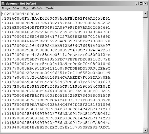 txt dosyasından bir görünüm Şekil 16.