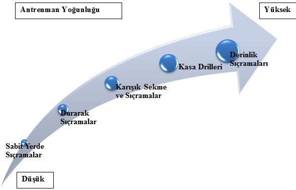 ġekil 2.3 Sıçrama egzersizlerinin yoğunluk oranları (Cicioğlu, 1995). 2.9.4.