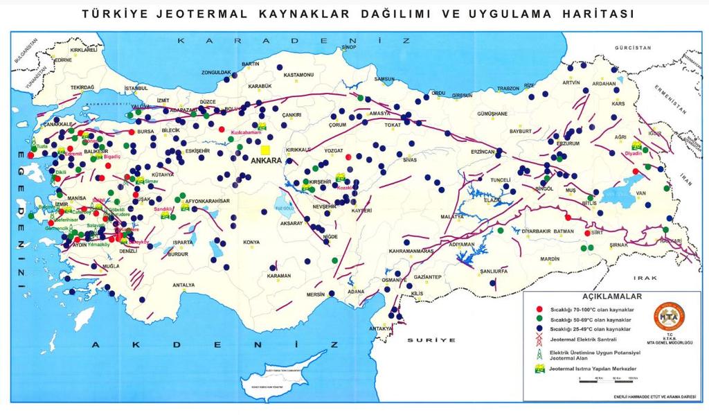 ġekil 3. Türkiye nin Termal Bölgeleri Kaynak: http://www.mta.gov.tr/v3.0/hizmetler/jeotermal-harita. EriĢim Tarihi: 05.03.