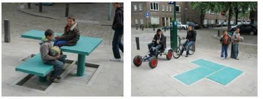 are customized within themselves should be designed without being removed from the playgrounds (Stoneham, 1996). Figure 1. The combination of floor covering and seating element (URL 1) Figure 2.