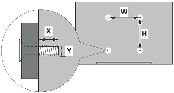 מ( ر A B C D Hole Pattern Sizes (mm) Length (X) VESA WALL MOUNT MEASUREMENTS W H 200 200 Screw Sizes min. (mm) 10 max.