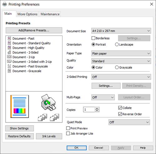 Yazdırma > Belgeleri Yazdırma > Bilgisayardan Yazdırma Windows 5. Yazıcı sürücüsü penceresine erişim için Tercihler veya Özellikler öğesini seçin. 6. Ayarları gerektiği gibi değiştirin.