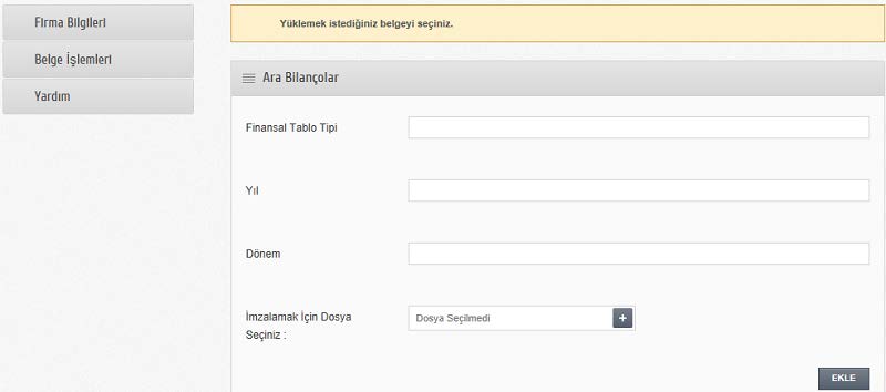 10.2 BELGE İŞLEMLERİ YENİ BELGE EKLEME Belge ana başlığı hizasındaki YENİ BELGE EKLE simgesine tıkladığınızda yukarıdaki bir ekran gelir buradaki ilgili alanları doldurup, yüklemek istediğiniz