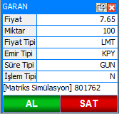 Yine üst tarafta bulunan hesap listesinde,oturum açmış olduğunuz hesapları görebilir ve emri yollayacağınız hesabı buradan seçebilirsiniz.