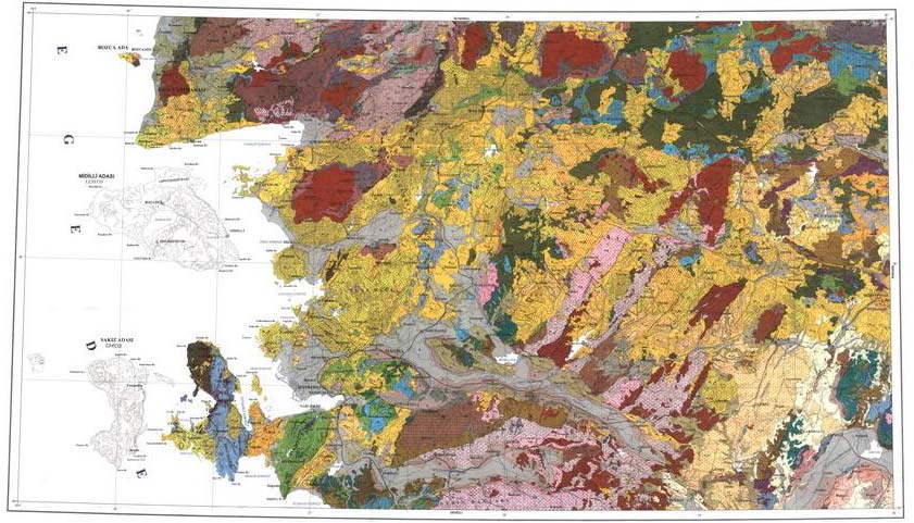 12. URLA-L16-c1, 13. URLA-L16-c2, 14. URLA-L17-a1, 15. URLA-L17- a4 16. URLA-L17-d4, 17. URLA-L17-d1 paftalarıdır. 3.1.4. Jeoloji Haritası 1:500.