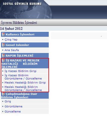 SAĞLIK GÖZETİMİ NEDİR? İş Kazası Bildirim Formu Kaydetme İşlemleri Gelen ekrandan Çalışılmadığına Dair Bildirim Girişi linki ile ana sayfaya yönlendirilmiş olacaksınız. (Şekil 2.) Şekil 2.