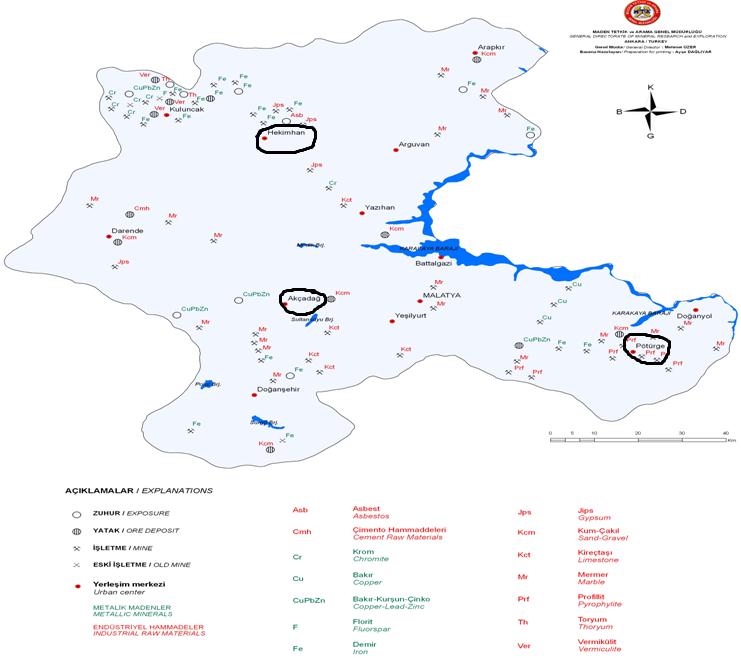 Harita1: Malatya İli Madenleri KAYNAK: MTA, 2010.