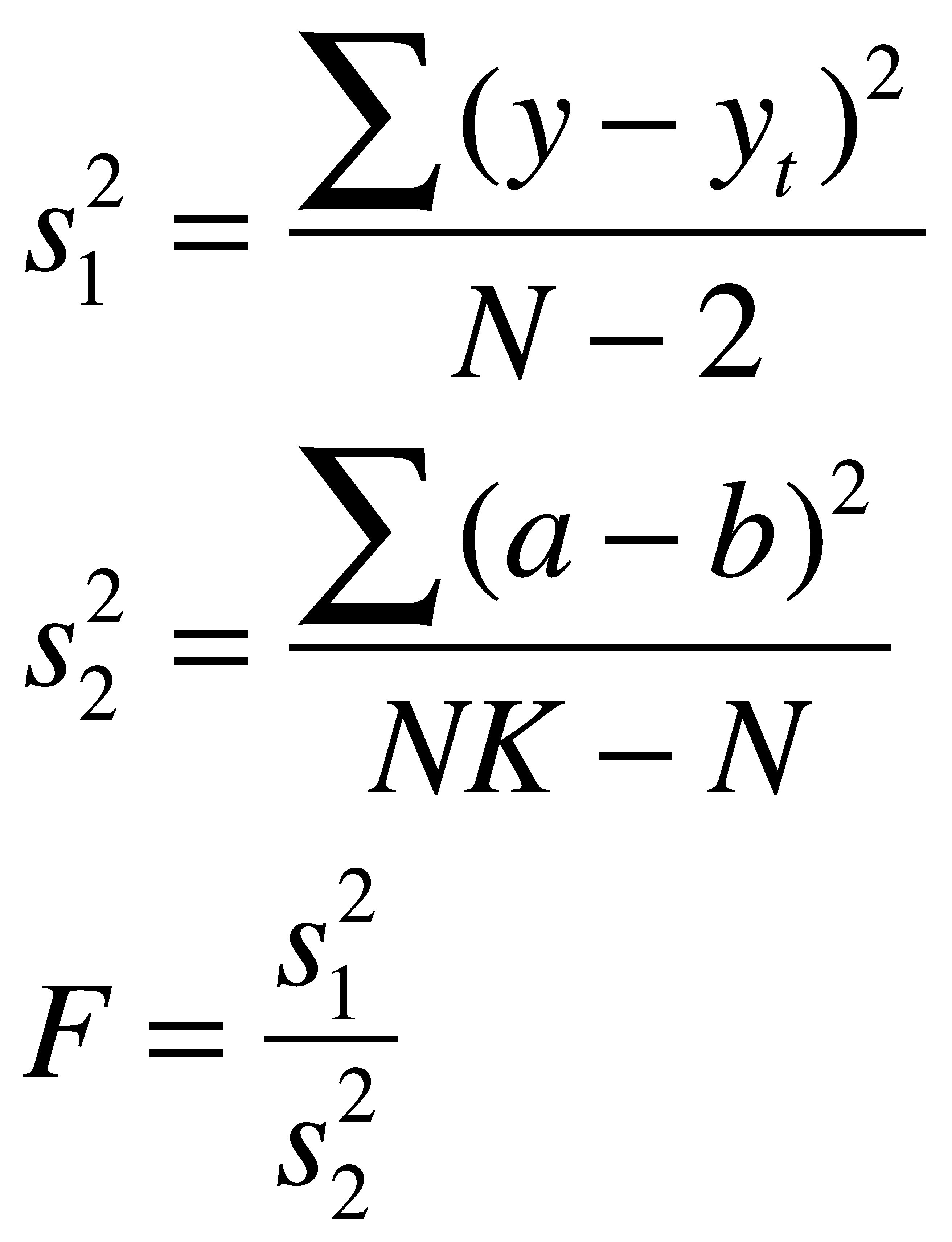 residüel standart sapma (s 1 2 ) aşağıdaki formüllerle hesaplanır. Hesaplanan F değeri, F (1-α) (N-2; NK-N) serbestlik derecesinde Tablodaki değer ile karşılaştırılır.