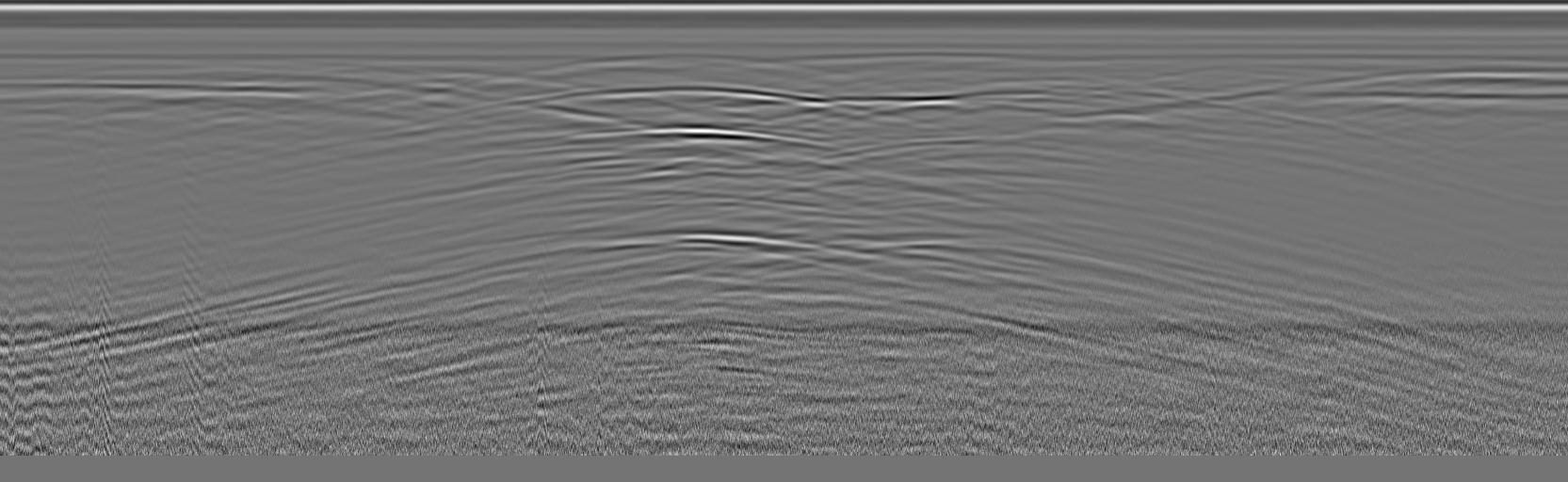 Şekil 21. Radargramın T0 düzeltmesinden sonraki görüntüsü (Kaplanvural,2011). 6.1.5 Direkt Gelen Dalganın Veriden Atılması Sismik kayıtlarda olduğu gibi radargramlarda da direkt gelen dalgalar gözlenir.
