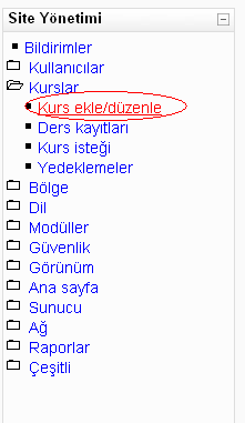 3.Moodle da bir dersin oluşturulması Kurulum aşamasından sonra Moodle de bir kursun açılması için bununla ilgili