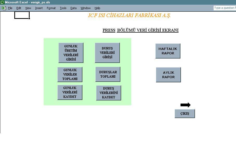 5.3. Excel VBA İle Sistemin Tasarlanması Veri girişlerinin hızını arttırabilmek ve böylece gerek haftalık gerekse aylık raporlara daha kolay ve