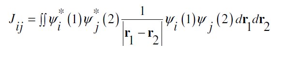 sonucuna varırız. +XX ve +YY terimleri Coulomb integrallerini ve zıt XX ve YY terimleri değişim integrallerini verir.