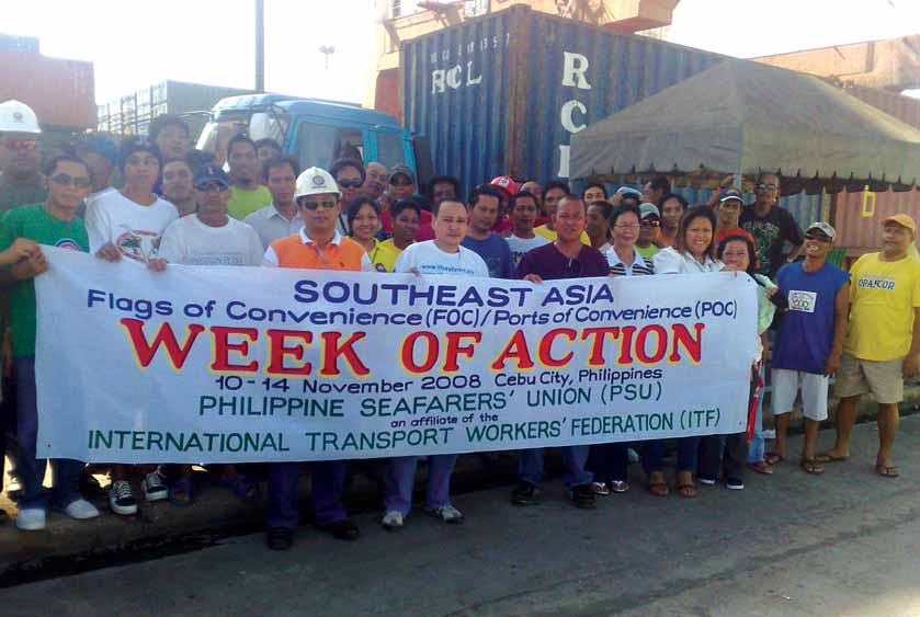 Güneydoğu Asya da liman işçileri, kısa bir süre önce gerçekleştirilen bir eylem haftası sırasında iş yavaşlatarak, denizcilere olan desteklerini gösteriyorlar.
