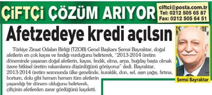 16 İmtiyaz Sahibi TZOB Adına M.