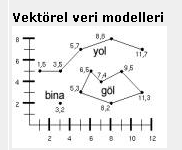 a) Vektör Veri Modelleri Vektör veri modelleri 3 temel yapıdan oluşurlar: Nokta, çizgi ve alan Vektörel veri formatında konuma ait verilerin; (nokta, çizgi ve alan) mekansal özellikleri (x,y)