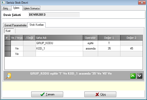 2.3.4. Serili Stok Devri Serili Stok Devir işlemi, tüm 4.0.14 ve 5.0 versiyonlarında, her işletme ve şube için ayrı ayrı çalıştırılmalıdır.