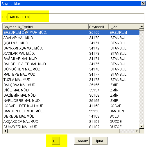 Uzun Listelerden İstenilen Değer En Hızlı Nasıl Bulunur? Liste yardımlarında çok fazla kayıt olduğunda istenilen kayıda hızlı ulaşmak için listenin üst kısmındaki Find (Bul) kısmına fare ile tıklanır.