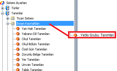 Kullanıcıların Self-Servis yetkileri Yetki Grubu Tanımları ile belirlenmektedir.