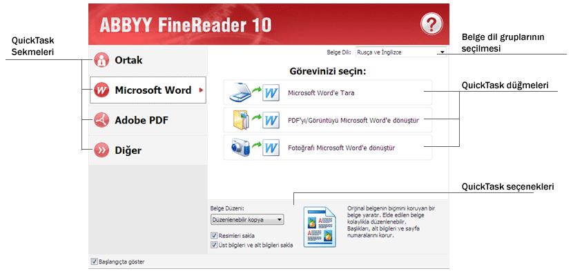 1. Yeni Görev penceresinde istediğiniz görev sekmesini seçin: Öncelikli Hızlı Görevler Microsoft Word belgesine dönüştürme için hızlı görevler Bir belgenin arama yapılabilir Adobe PDF'ye