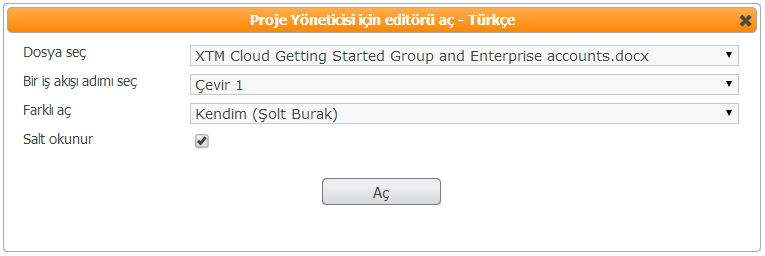 9. Adım Editörü açın / Çeviriye başlayın Çeviri ortamını açmak için İş akışı sekmesine gidin, menü öğesini seçin ve "Editörü Aç" butonuna tıklayın. İş akışında Nubuto Editörü'nü açma.