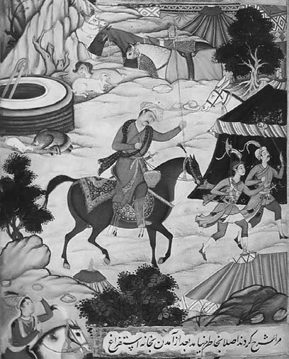 138 Orta Asya Türk Tarihi Resim 7.4 Keyifli Babür meflale ile at üstünde. Kaynak: Minyatyur k Babur-name, Samarkand, 1969. 5 du.