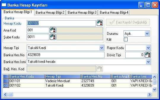 Taksitli kredi tipindeki hesaplar sadece, Banka modülünde bulunan Taksitli Kredi Açma ve Faiz Đşleme/Kapatma işlemlerinde kullanılabilecektir. 1.