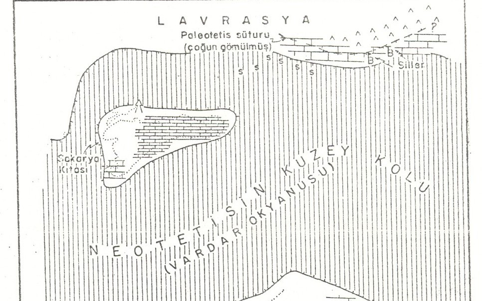 Şekil.4: Üst jura alt kratese paleotektonik haritası.(mc.kenzie, 1972, Şengör, Kidd 1979) 2.5.