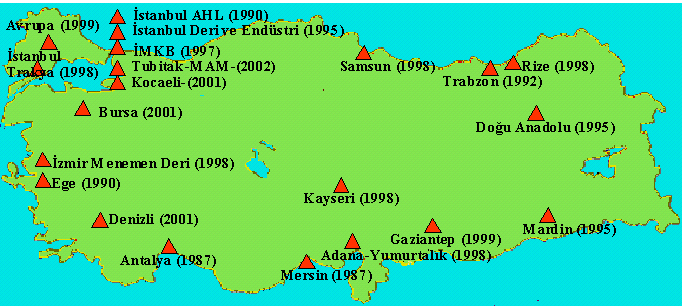 Resim 1.8: Türkiye de ticari faaliyette bulunan serbest bölgeler ve faaliyete geçiş yılları 1.1.6.