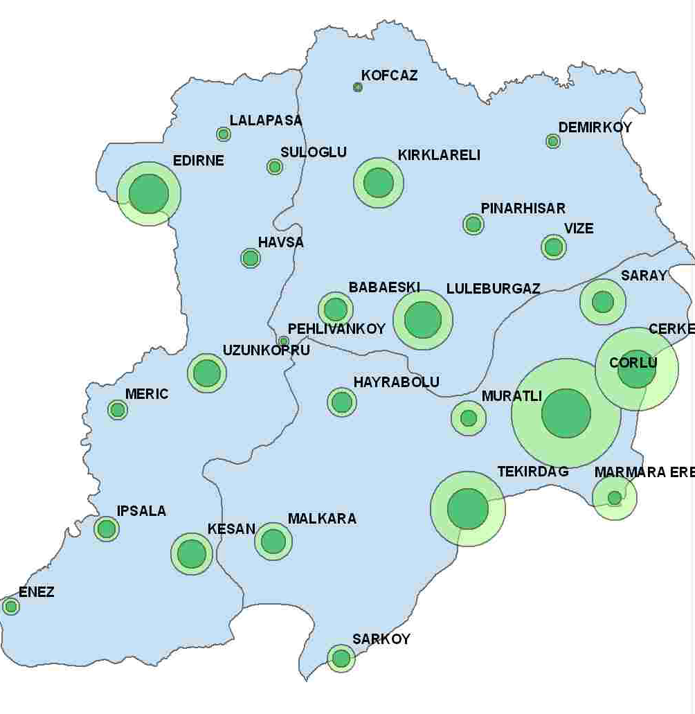 Tablo 1. 1. Trakya Alt Bölgesi ve İller Bazında 2007-2023 Nüfus Değişimi Trakya İlleri Yıllar Toplam Nüfus Değişimi (%) Edirne 2007 396.462 2023 485.600 22 Tekirdağ 2007 728.396 2023 1.683.