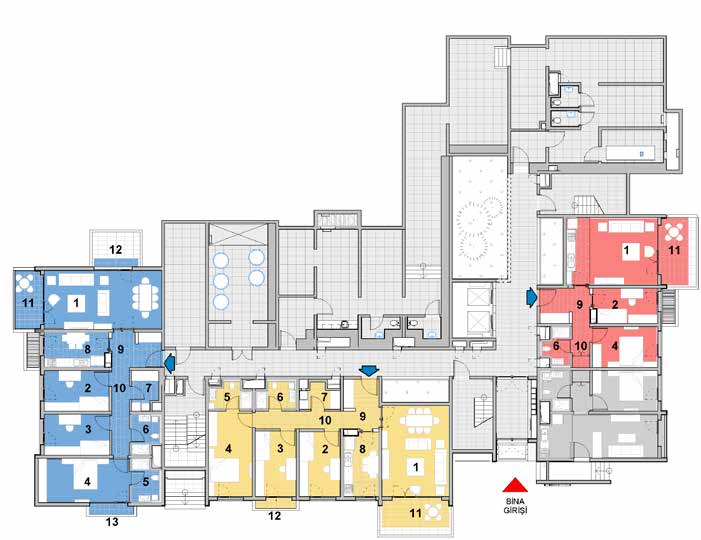 G BLOK ALT ZEMİN KAT B E A Apartman Görevlisi Dairesi m 2 40 A B E 1 Salon 28,57 32,04 21,21 2 Oda 1 12,38 12,38 10,34 3 Oda 2 12,53 12,53 4 E.Yatak Odası 17,43 18,63 12,38 5 E.