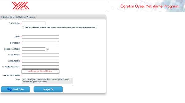 Sisteme kayıt olan ÖYP araştırma görevlilerinin kullanıcı şifreleri sisteme girişte belirttikleri mail adreslerine gönderilmektedir.