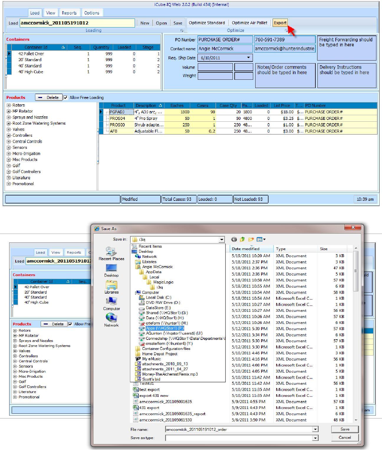 21. Export (Taşı) butonu, sipriş datanızı bilgisayarınıza CSV dosyası olarak kaydetmenizi sağlar.