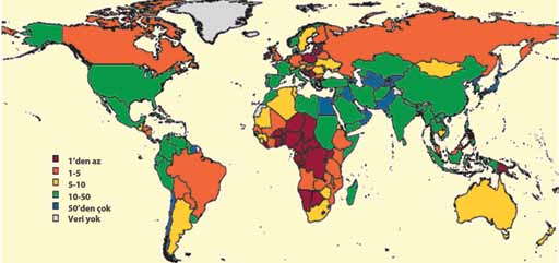 Kartogram 4. Ülkelere göre sulamaya ayrılan toprak yüzdeleri (2003 yılı) Kaynak: www.fao.