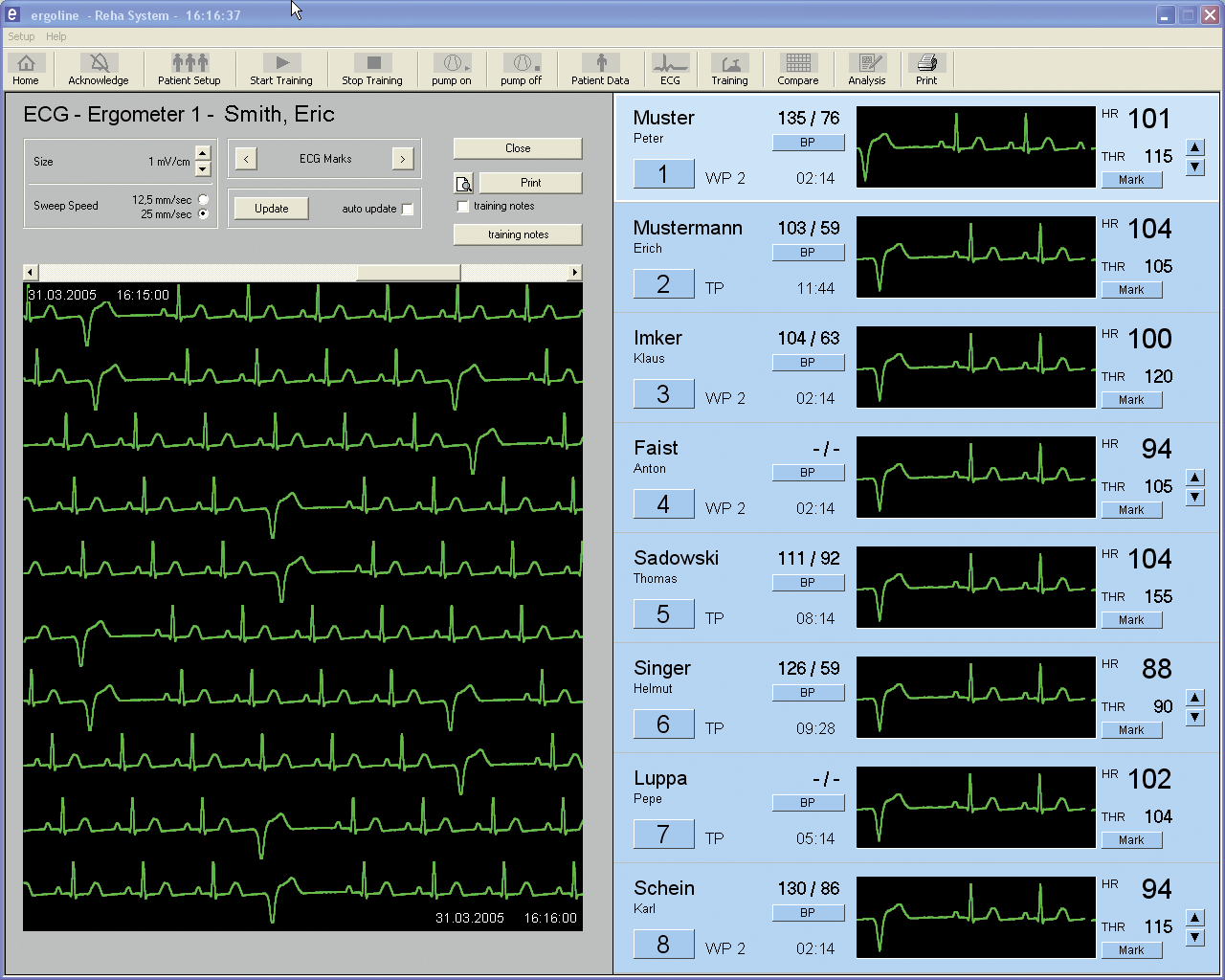 Elektrot vakum ünitesi Ergometre ekranında EKG göstergesi Göstergeli, motorlu sele yüksekliği ayarı ergoselect Reha Kademesiz tutma kolu