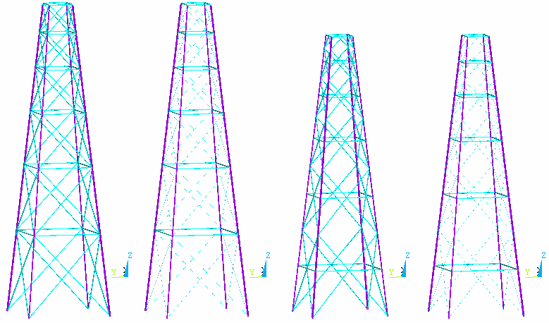 Şekil 1: Çalışmada incelenen 4 farklı yelkapan kulesi tasarımı Şekil 1 de görülen uzun modeller 14.