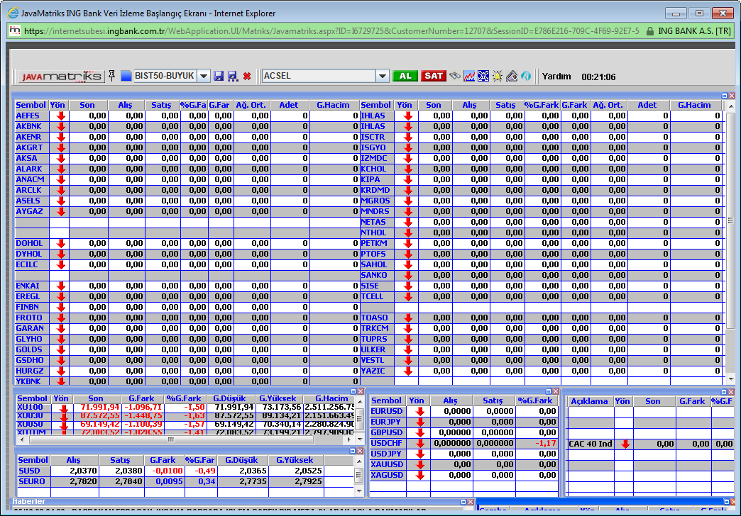 2. Karşınıza java tabanlı çalışan Matriks piyasa izleme ekranı gelecektir.