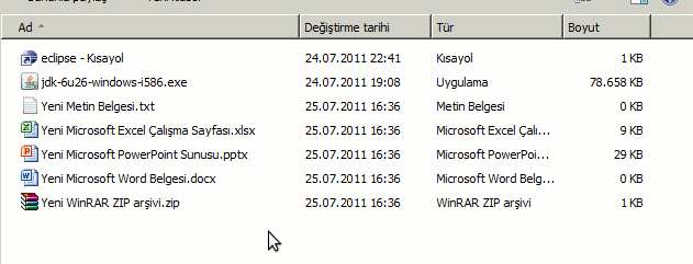 Şekil 2. 8 Dosya türleri Aşağıdaki tabloda en çok kullanılan dosya uzantılarının türleri ve hangi programlarla açılabileceği tablo halinde listelenmiştir. Tablo 2.