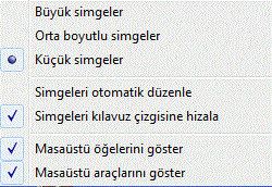 seçeneğiyle masaüstündeki öğelerin nasıl