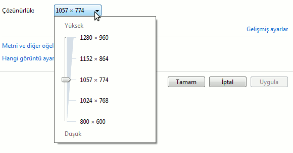 Şekil 2. 67 Görüntü özellikleri, çözünürlük değerinin ayarlanması İşlem Merkezi Yedekleme, Windows update gibi seçenekleri birarada bulundurur.