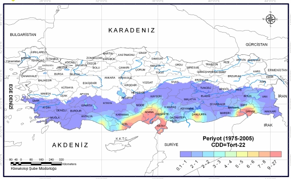 Şekil 15. Uzun yıllar Eylül ayı soğutma gün-dereceleri toplamı Uzun yıllar Eylül ayı soğutma gereksinimi en fazla Ege, Akdeniz ve G. D.