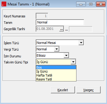 Otomatik Gün Hesaplama Puantaj kartlarında, Normal Mesai, Haftasonu ve Resmi Tatil günleri sistem tarafından hesaplanmaktadır.