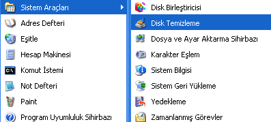 Disk Temizleme Disklerin doluluk oranı artığında bu birimden girilerek gereksiz