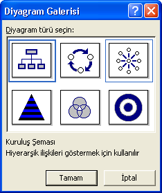 3.4.10 Diyagram ekleme Çizim araç çubuğundaki diyagram çizme aracını kullanarak, çok sayıda diyagram ekleyebilirsiniz. Diyagram türleri içerisinde Döngü, Hedef, Radyal, Venn ve Piramit bulunmaktadır.