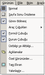 Görünüm Menüsü Normal: Excel programındaki görevlerin çoğu için varsayılan görünüm olan normal görünümü seçer.