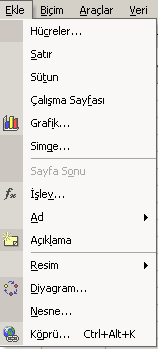 Yakınlaştır: Yürürlükteki dosyanın ekranda ne kadar büyük ve küçük görüneceğini denetler Ekle Menüsü Hücreler: Sadece hücre eklemek için, satır yada sütun eklememiz için pencere açar.